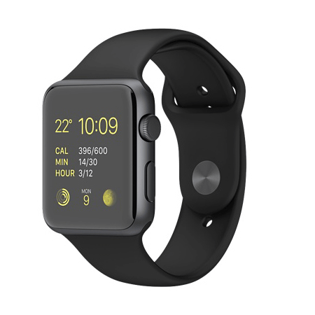 Apple Watch Sport 42mmスペースグレイアルミニウムケースとブラックスポーツバンド MJ3T2J/A