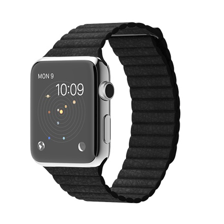 Apple Watch 42mmステンレススチールケースとブラックレザーループ MJYN2J/A【M】 MJYP2J/A【L】